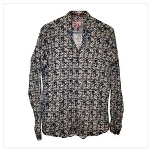 7 Downie St London Mens Button Down Shirt Size 4 Medium Blue Pattern